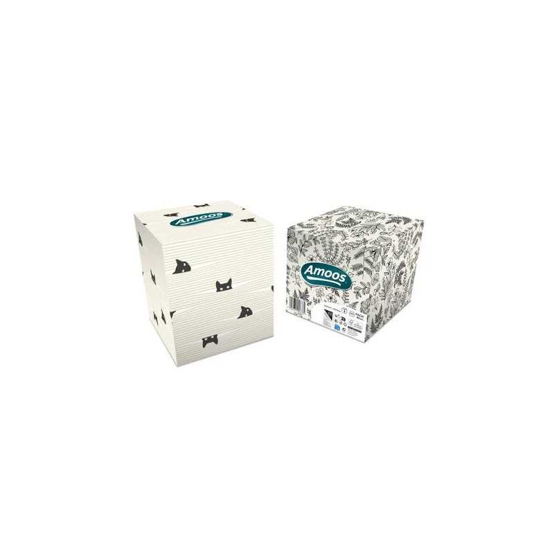 Amoos pañuelos faciales de papel desechable cubo cosmetico 50 X 3 capas caja de 24unds - F623501
