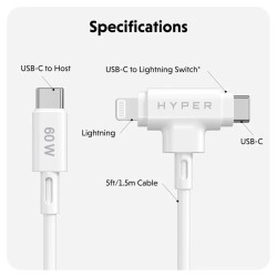 Targus cable de carga hyper 60W 2 en 1 USB-C en blanco - HJ4010WHGL