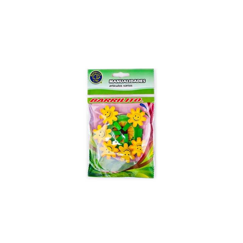Barrilito clip de madera flores amarillas wclp10a 6 piezas